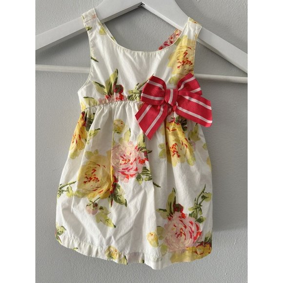 Juicy Couture Baby Girls Floral Spring / Summer Dress Yellow Pink Bow 3-6 Months - Picture 1 of 4
